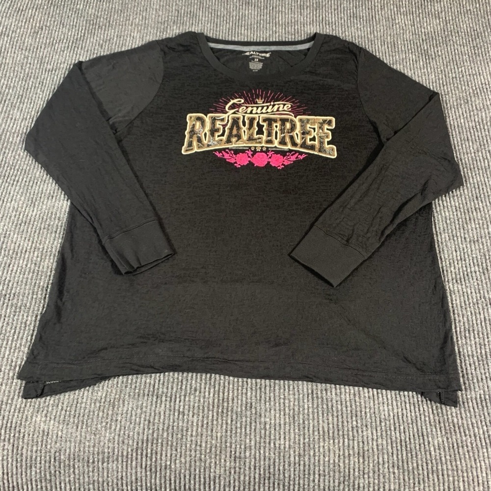 Realtree Shirt Womens 2X Black Long Sleeve Lightweight Sheer Stretch Outdoors